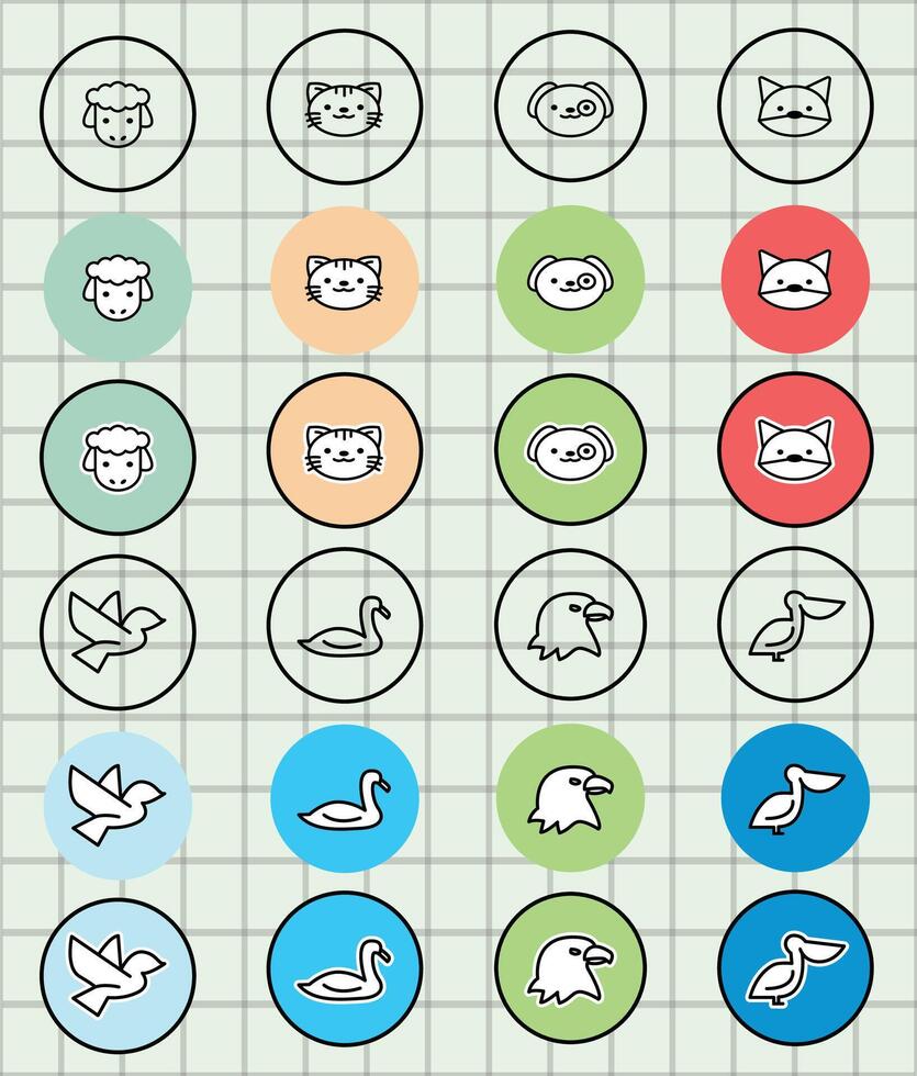 Cute animal icons in colorful circles vector