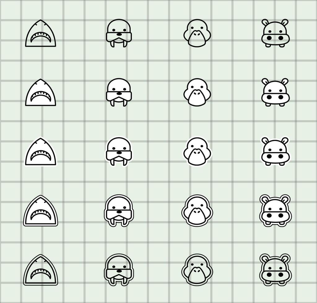 Grid of cute animal illustrations vector