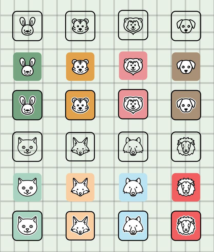 Grid of cute animal icons vector