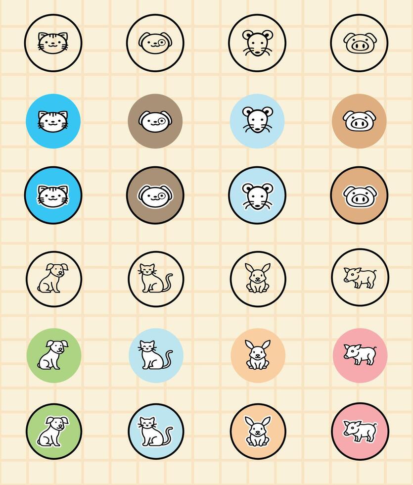 Grid of cute animal icons vector