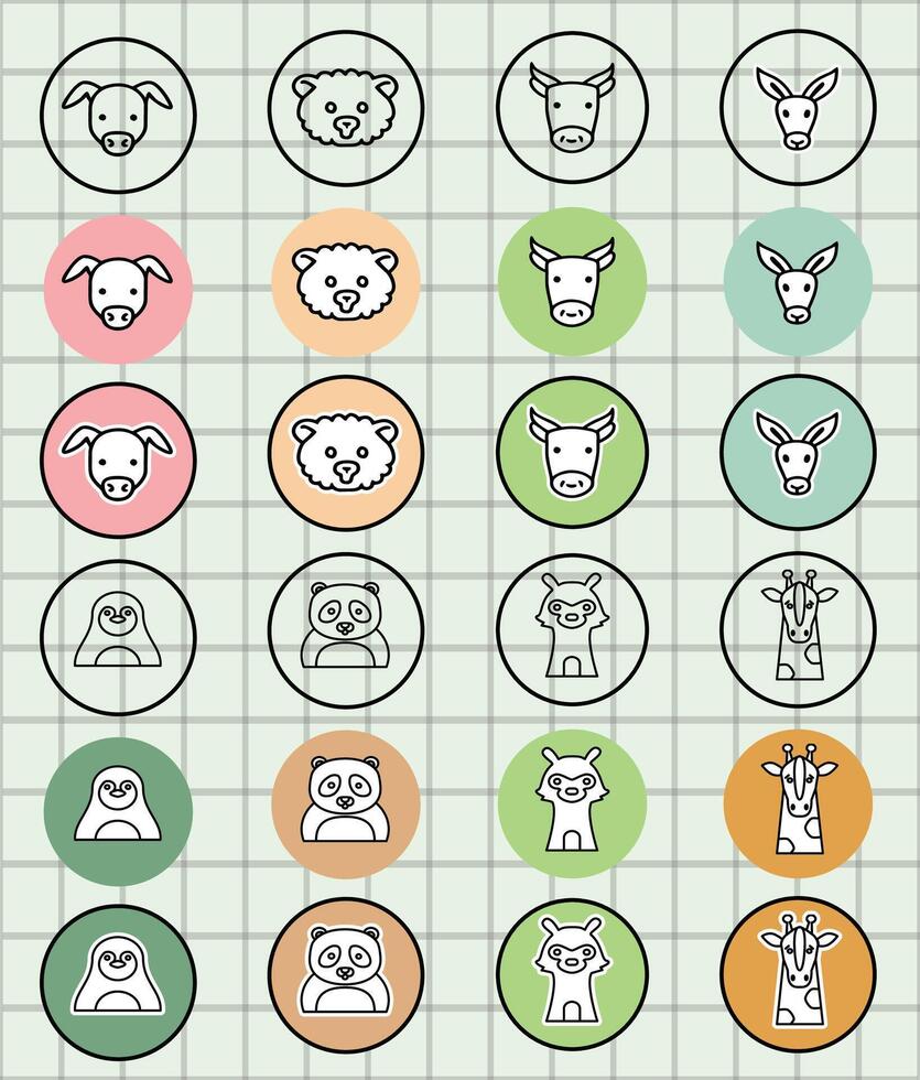 Colorful icons of various animals vector