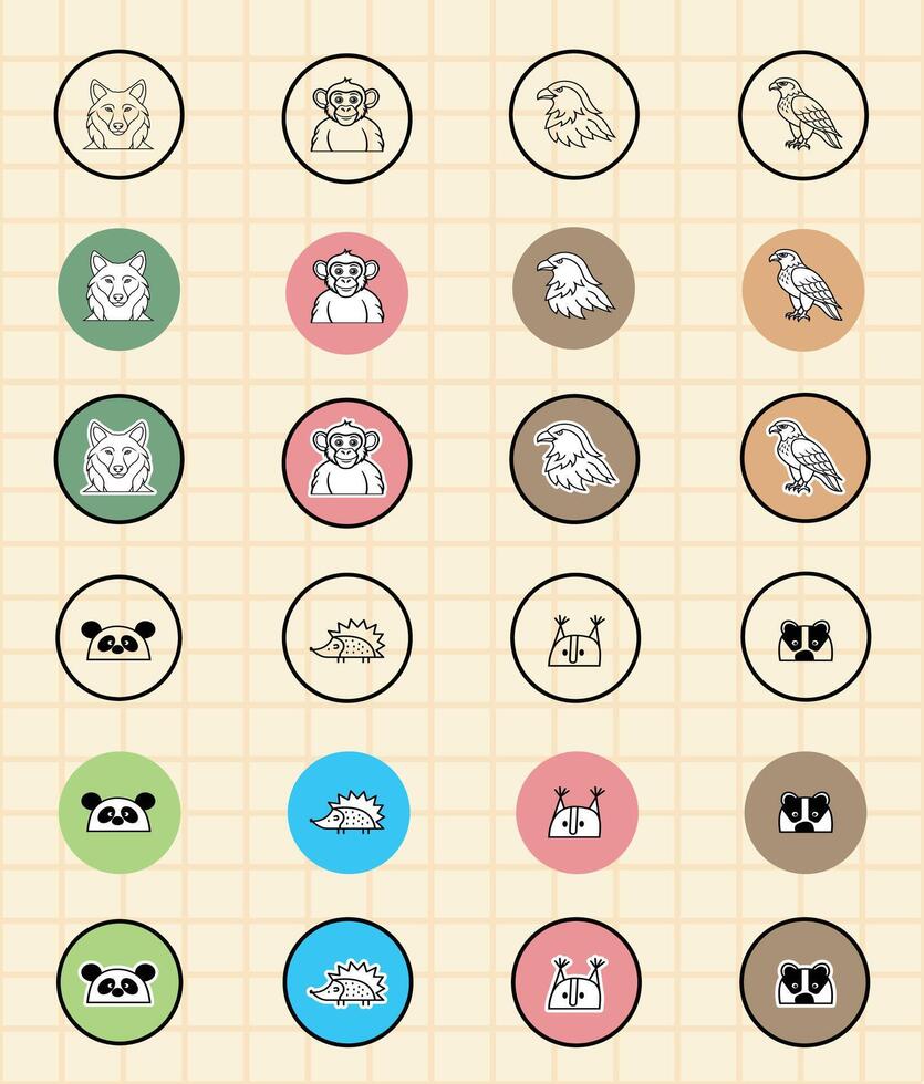 User-Friendly Animal Icons Flat vector