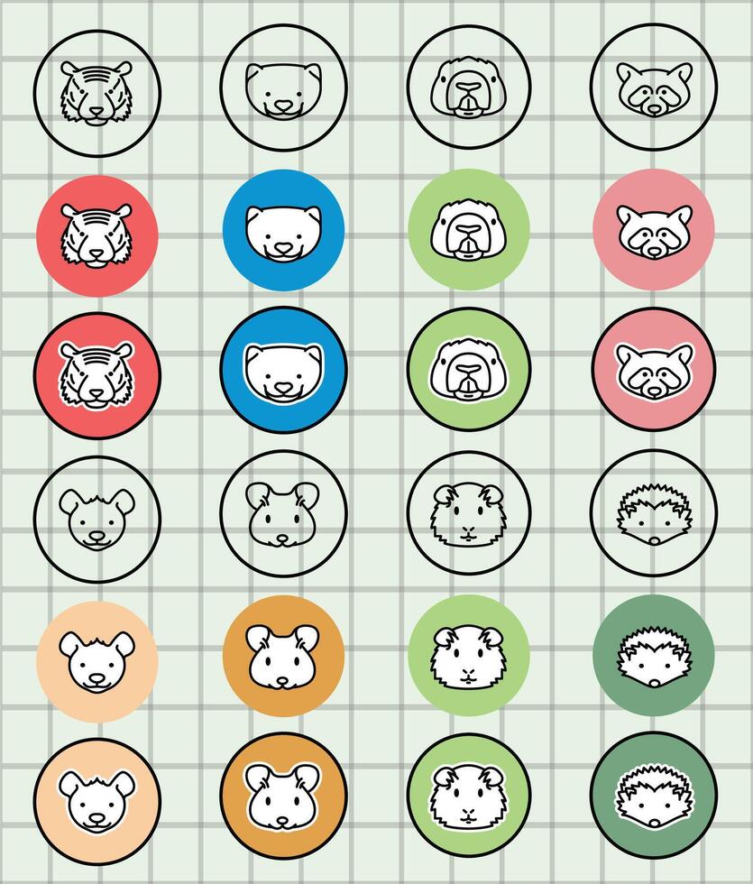 Cute animal icons in colorful circles vector