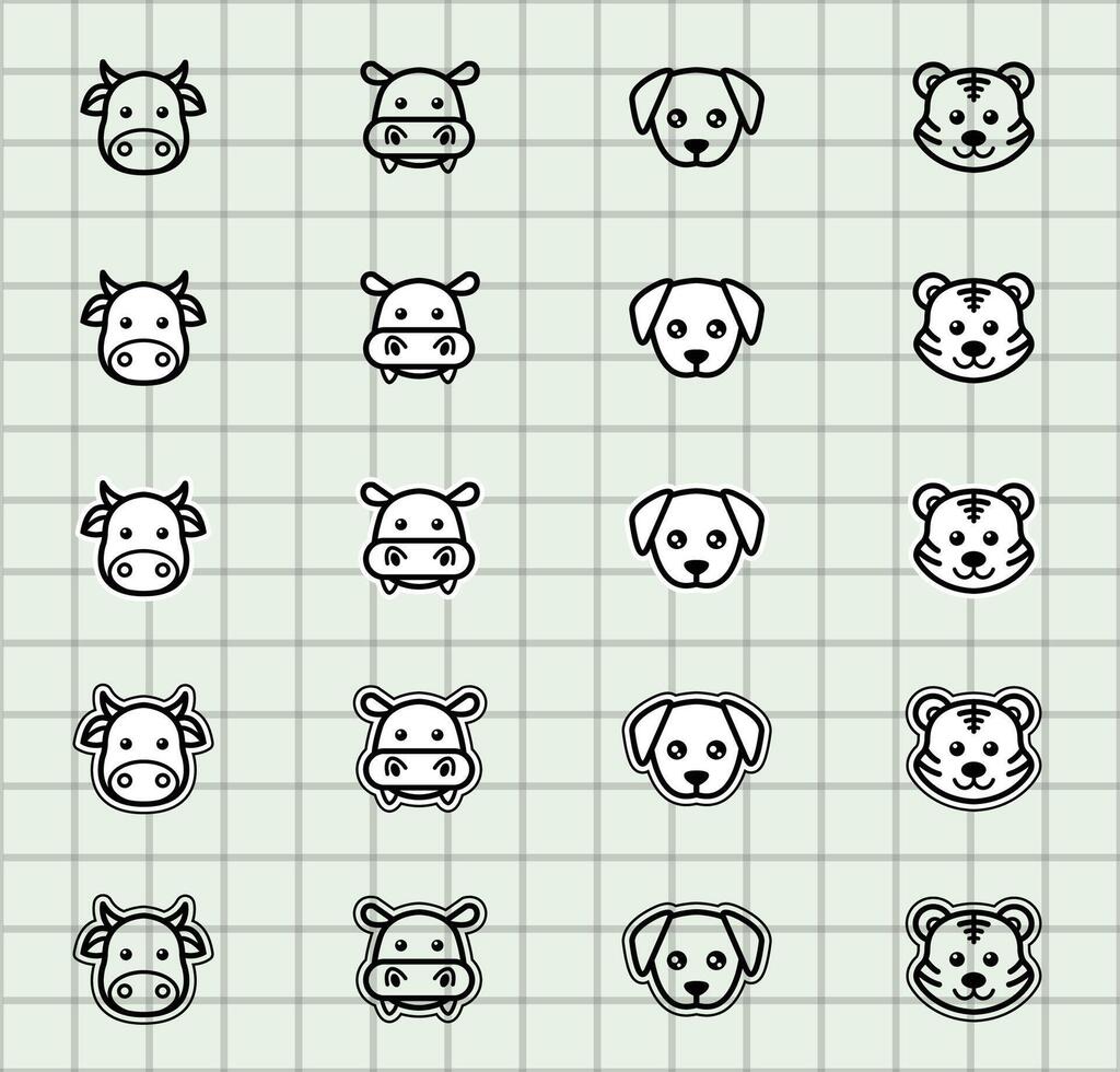 Array of cute animal icons in grid vector