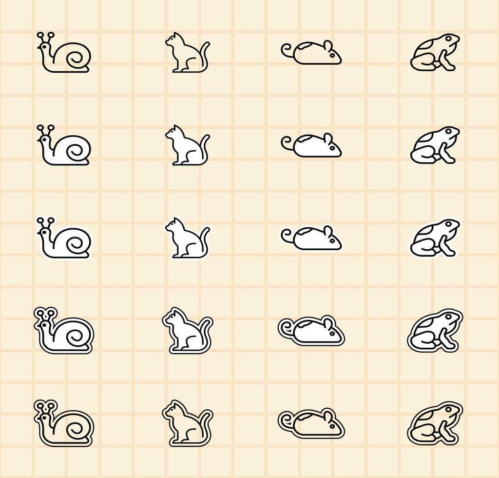 Cute animal icons including snail and cat vector