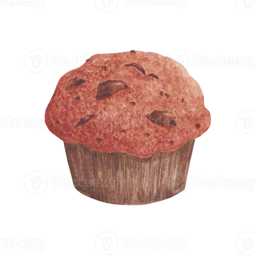 Hand drawn watercolor cupcake. Illustration of food. Can be used for postcard, label, scrapbooking and other printed products. png