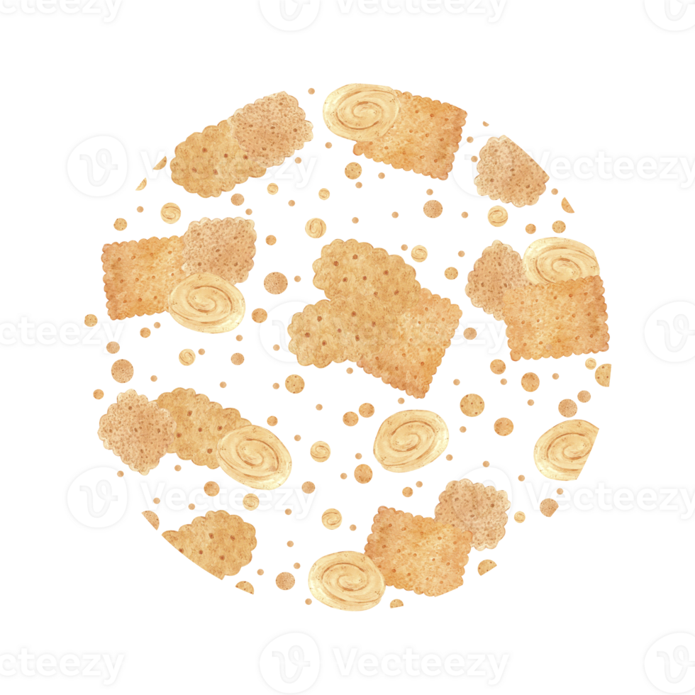 Hand drawn watercolor biscuits with polka-dot round frame border no background. Can be used for postcard, label, scrapbook and other printed products png