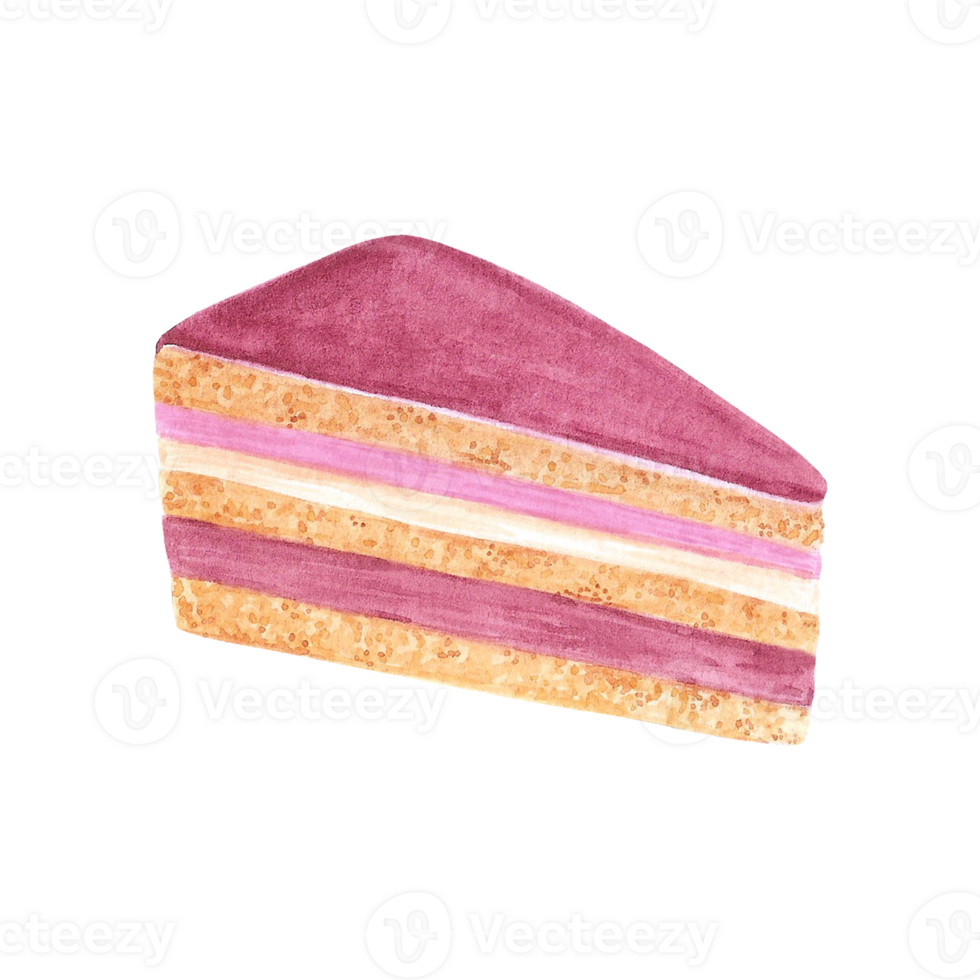 Hand drawn watercolor piece of berry pie. Illustration of food isolated no background Can be used for postcard, label, scrapbook and other printed products. png