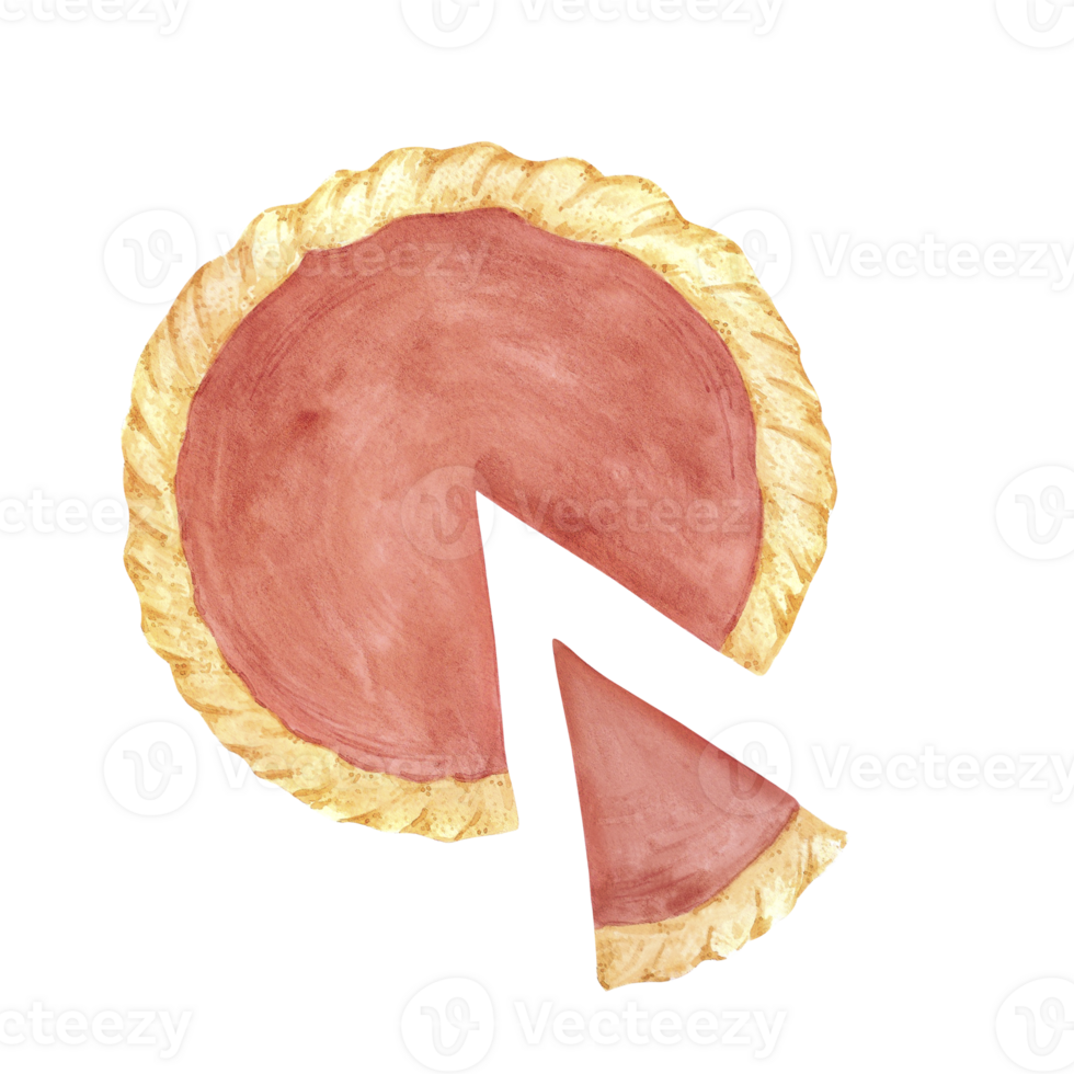 Hand drawn watercolor pumpkin pie. Illustration of food. Can be used for card, label, scrapbook and other printed products. png