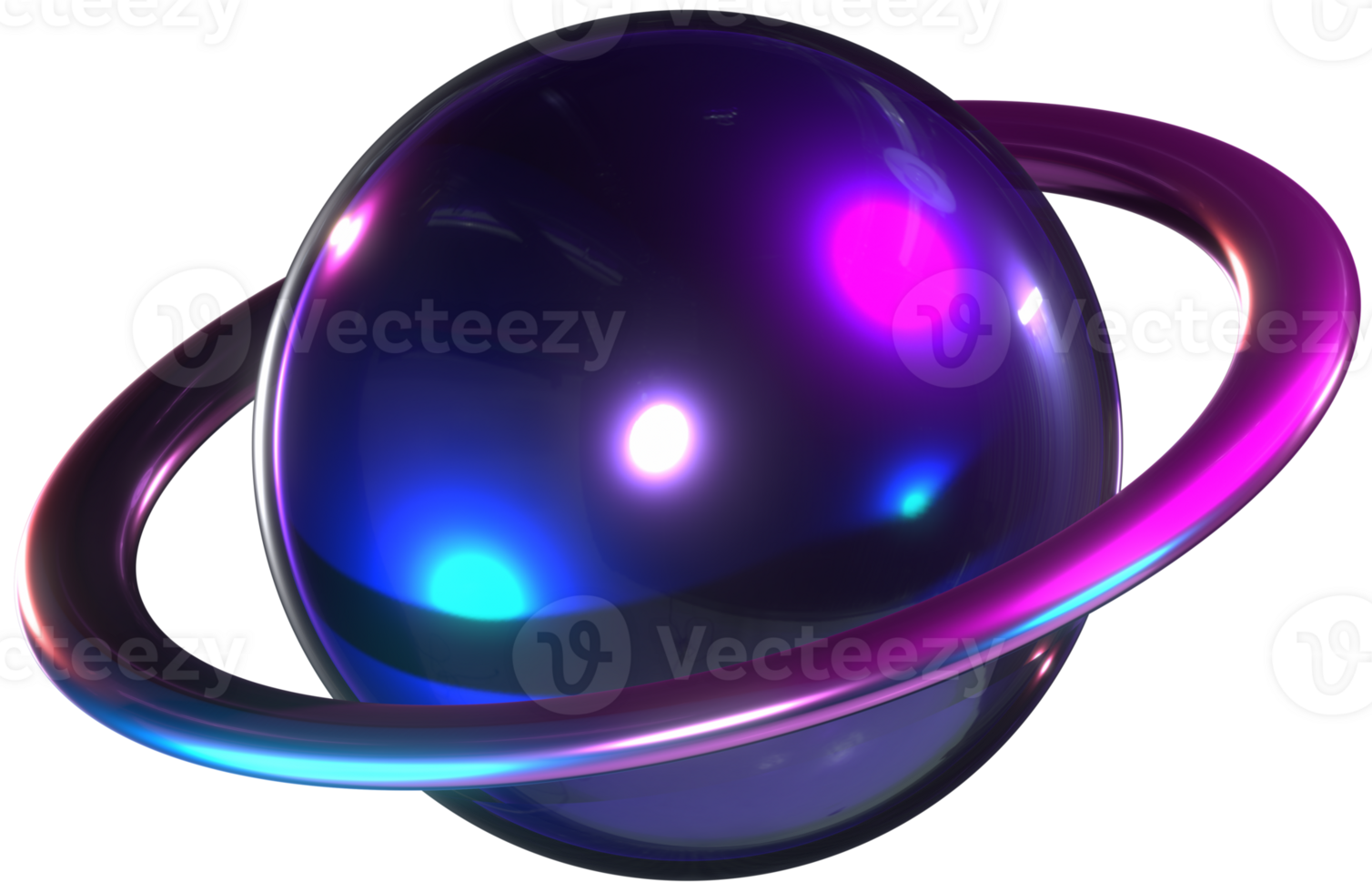 Ring planet cyberpunk abstract 3D illustration png