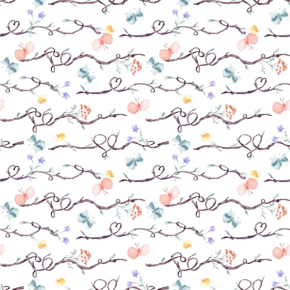 floral pattern with butterflies and twigs vector