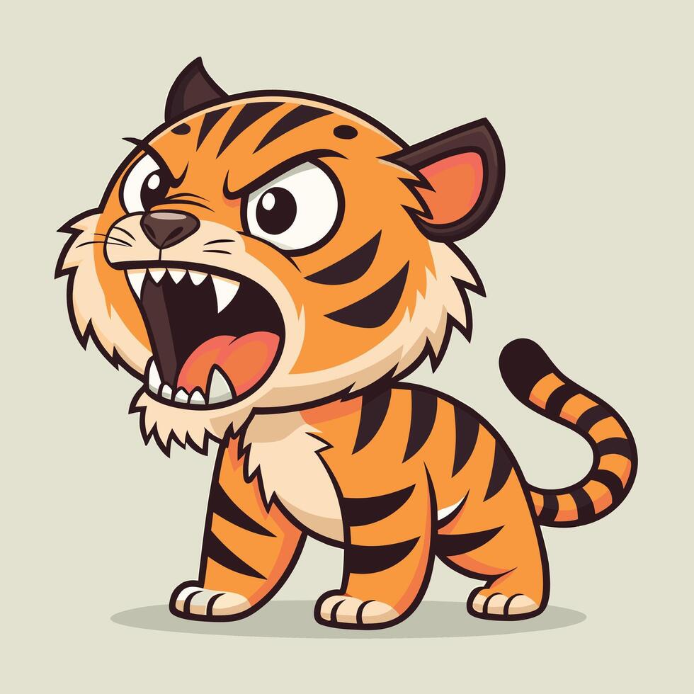 Adorable Sad Cartoon Tiger Cub Crying, Sitting, Isolated on White Background, Emotional Illustration - Professional digital artwork with vibrant colors and detailed composition vector