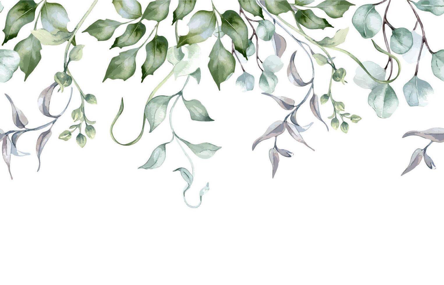 Watercolor illustration of green leaves vector