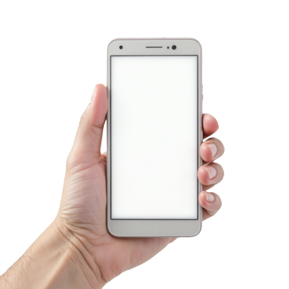 Hand holding smartphone with blank screen png
