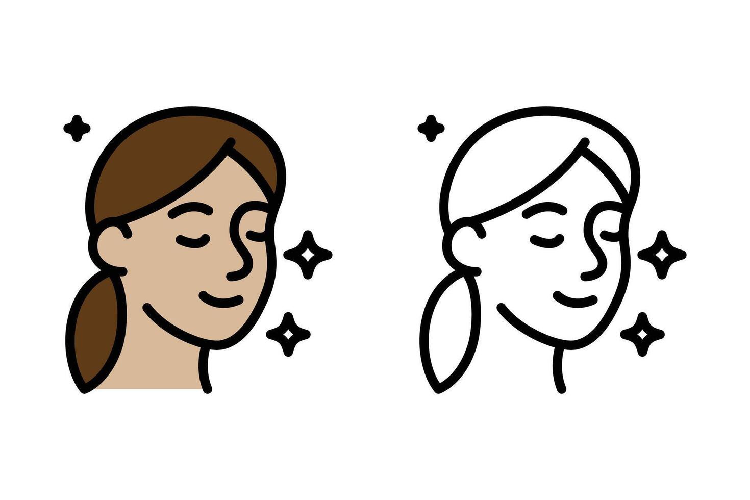 Graphic of line art, a woman's radiant face, perfect for beauty products, wellness blogs, or beauty young girl icon concepts. vector