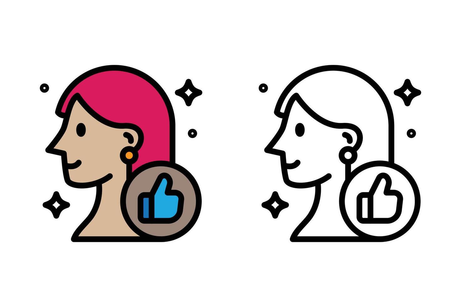 Graphic of a Line icon beauty woman giving a thumbs-up. for use in beauty tutorials, cosmetic app reviews, user satisfaction, woman empowerment campaigns, skincare product vector