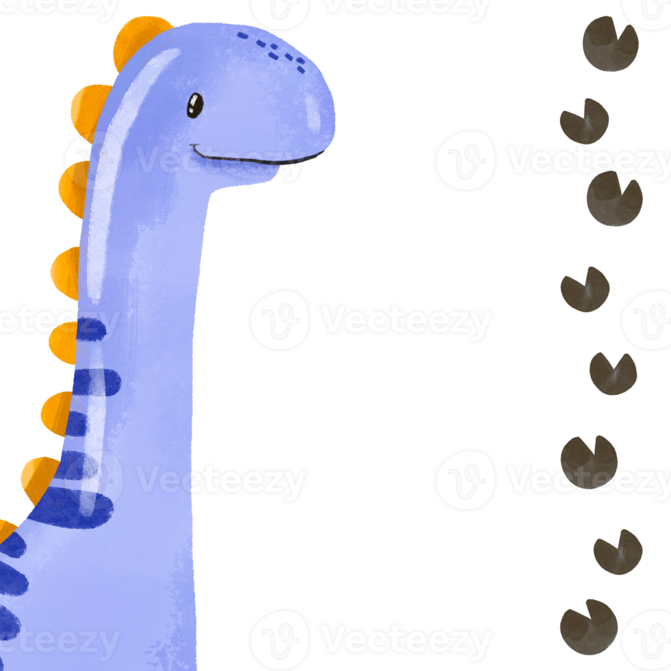 Cartoon baby long neck Blue dinosaur square card for baby shower. Holiday. Dino hand drawn watercolor illustration on isolated background png