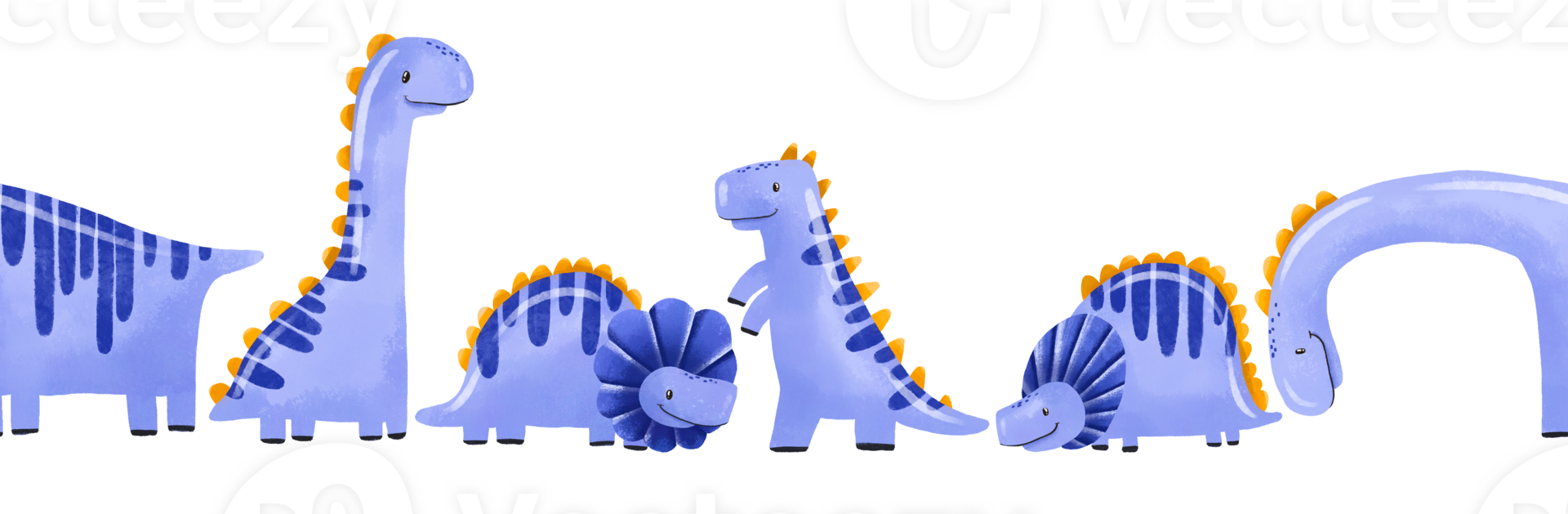 Border Seamless pattern Cartoon baby Blue dinosaur . Baby Dino boy . Newborn design. Holiday. Dino hand drawn watercolor illustration background png