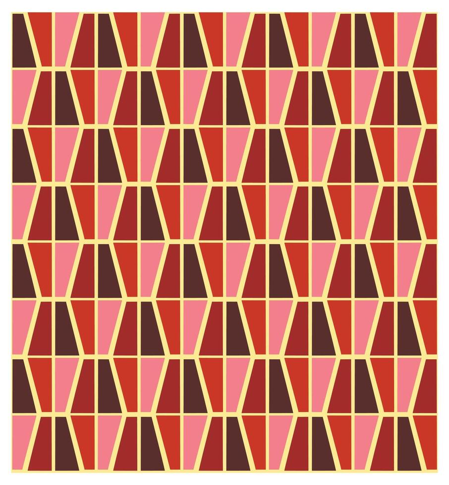 A geometric pattern of hexagons in shades of red, pink, and brown, outlined in a light yellow, creating a vibrant, appealing surface design. vector