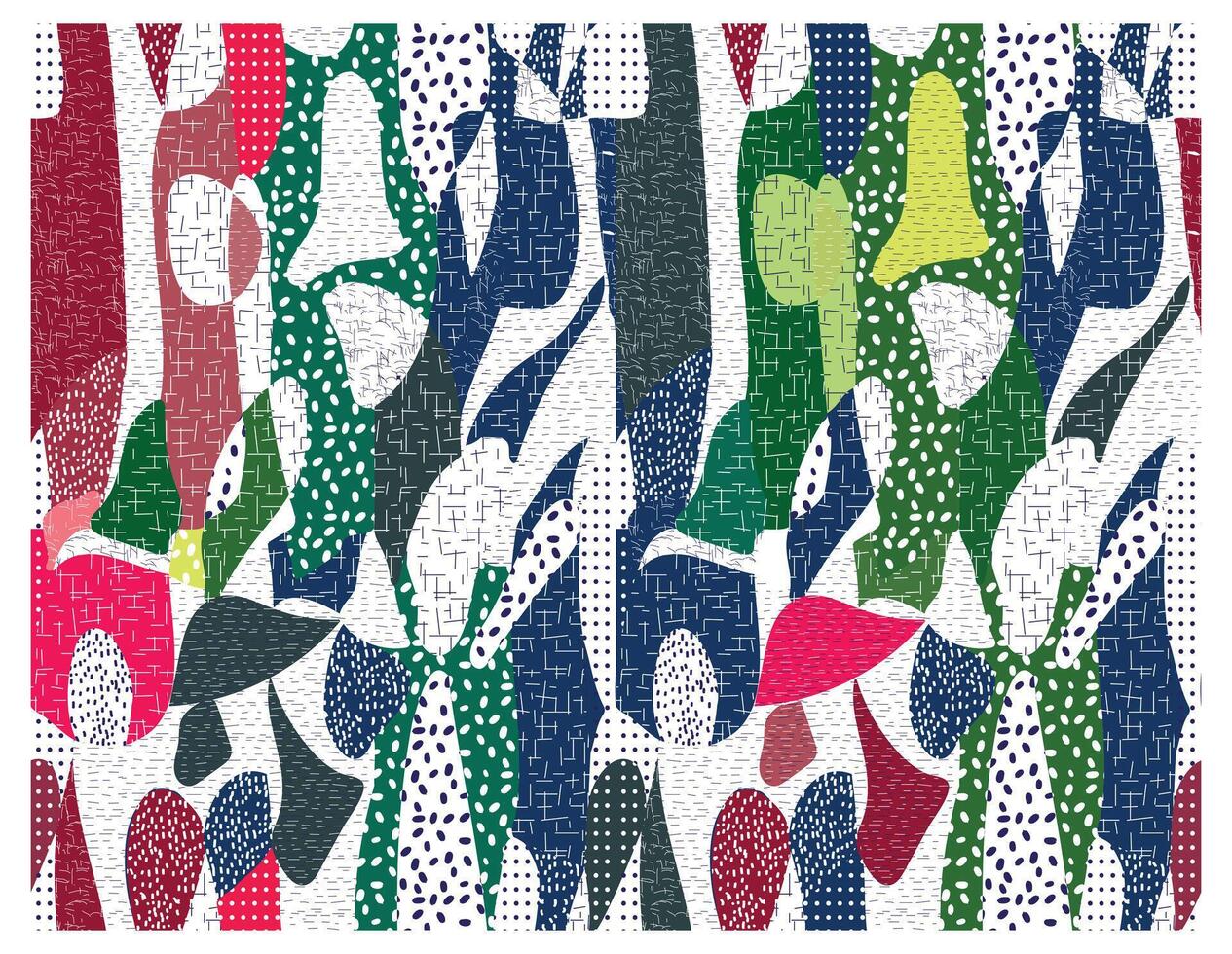 Abstract pattern with colorful shapes dots, lines, grids, and textured falls on a white background. vector