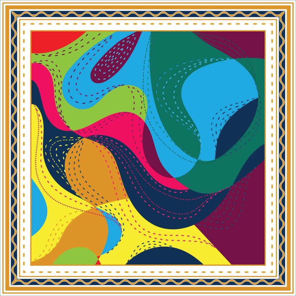 A vibrant abstract seamless print design, composition featuring flowing shapes in various colors and patterns, including different shape and type dots and textures background. vector