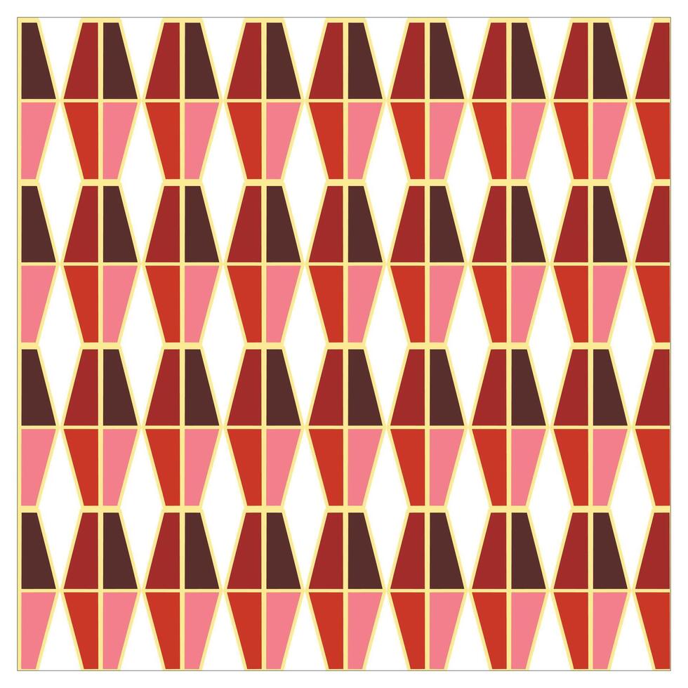A geometric repeat pattern of hexagons in shades of red, pink, and brown, outlined in a light yellow, creating a vibrant, appealing surface design. vector