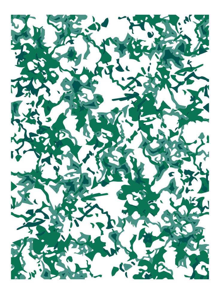A vibrant color, abstract pattern of overlapping green foliage shape against a white background seamless surface design, vector