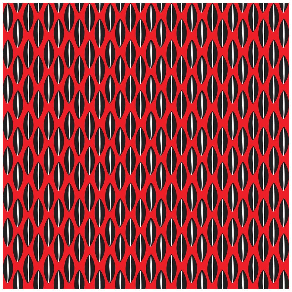 A repeated pattern of black elongated oval shapes with white centers on a bold red background. vector
