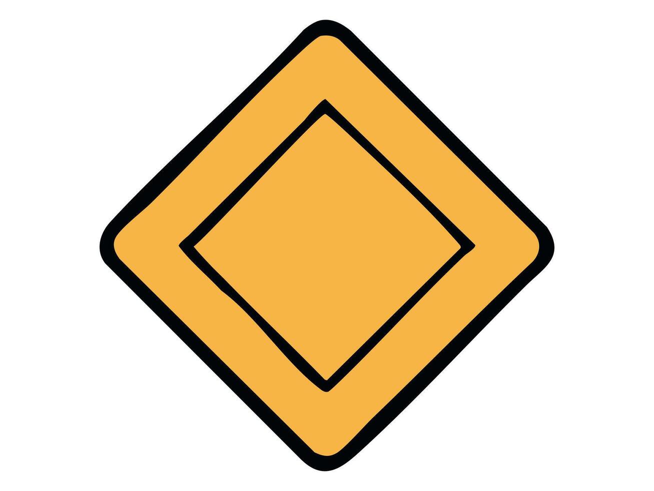 Priority road sign with yellow diamond shape and black border isolated on white background, graphic illustration. Concept of main road, traffic priority, road navigation, design element vector