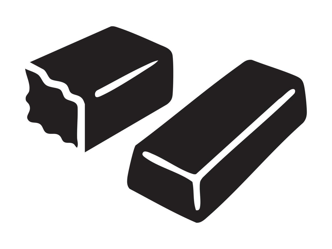 Black silhouette of chocolate bar icon with bite mark and split piece. Concept of candy snack, sweet dessert, food symbol, graphic style vector
