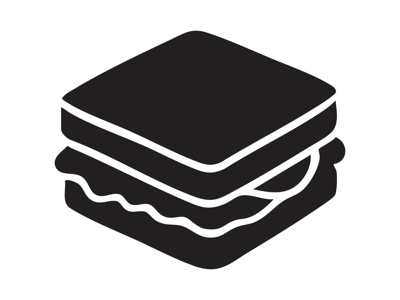 Black silhouette of sandwich with lettuce and ingredients, isolated on white background, graphic illustration. Concept of fast food, lunch snack, simple meal icon, design element vector