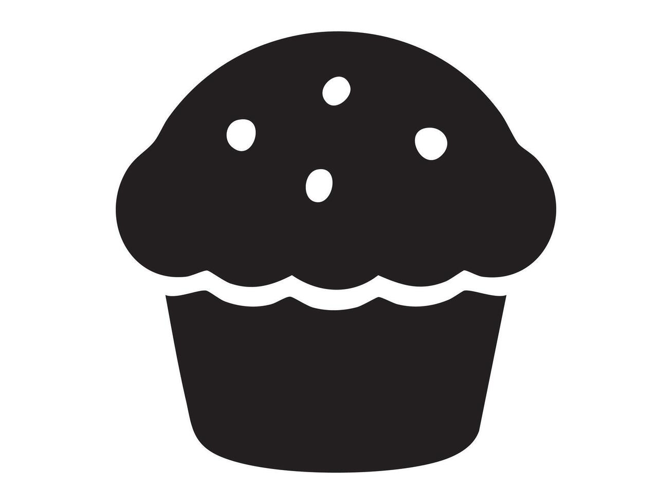 Black silhouette of muffin, isolated on white background, graphic illustration. concept of pastry, baked good, dessert, cupcake, icon, logo, design element vector