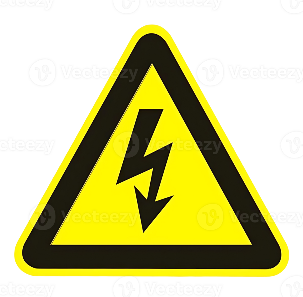 Yellow and Black High Voltage Warning Sign in Triangular Shape. png