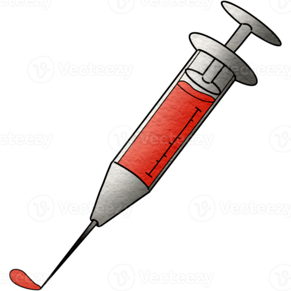 a syringe with a red tip on it png