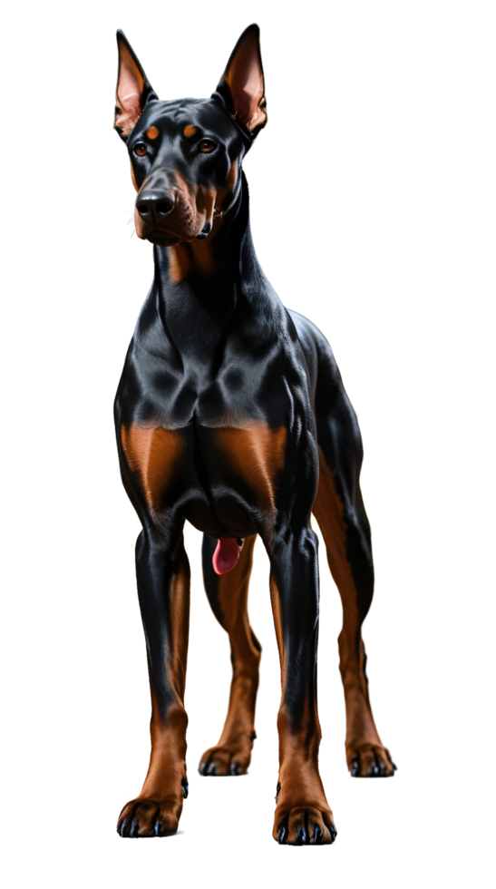 a doberman dog standing on a transparent background png