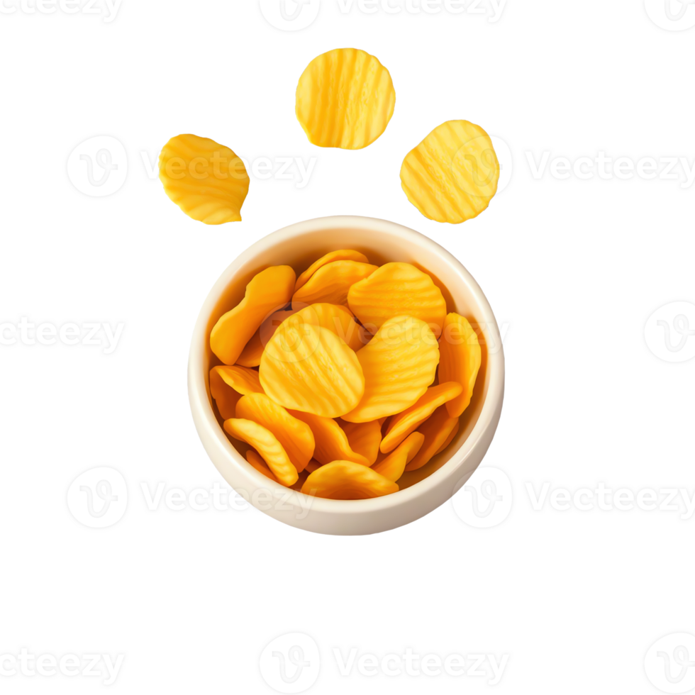 Crispy Potato Chips in White Bowl on Transparent Background png