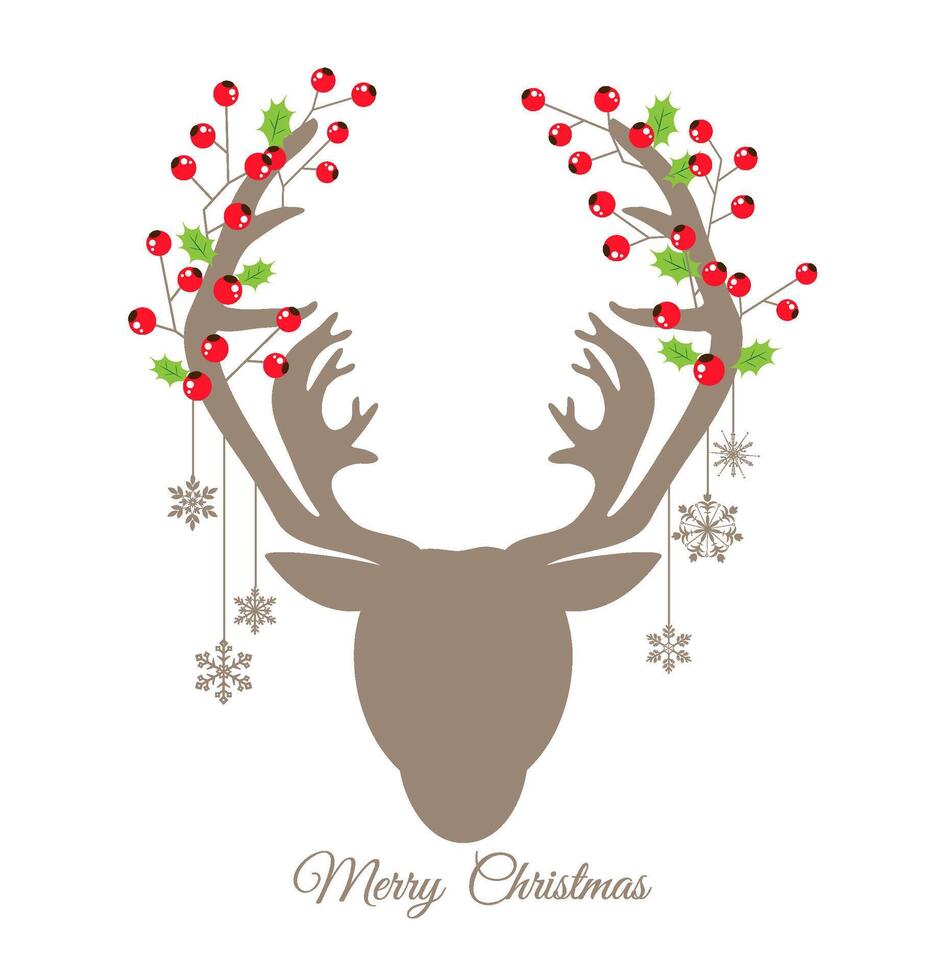 Retro reindeer and Red Berry for Christmas card vector