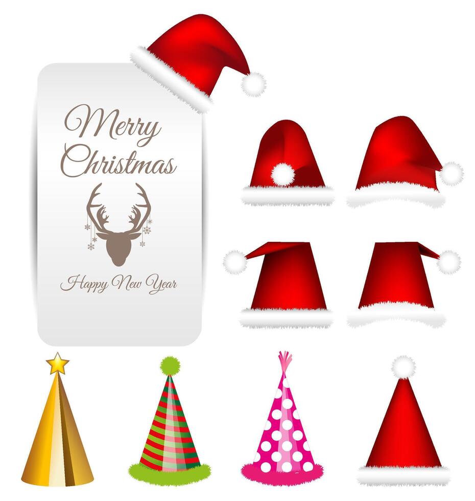 Santa cap and party cap set for Christmas vector