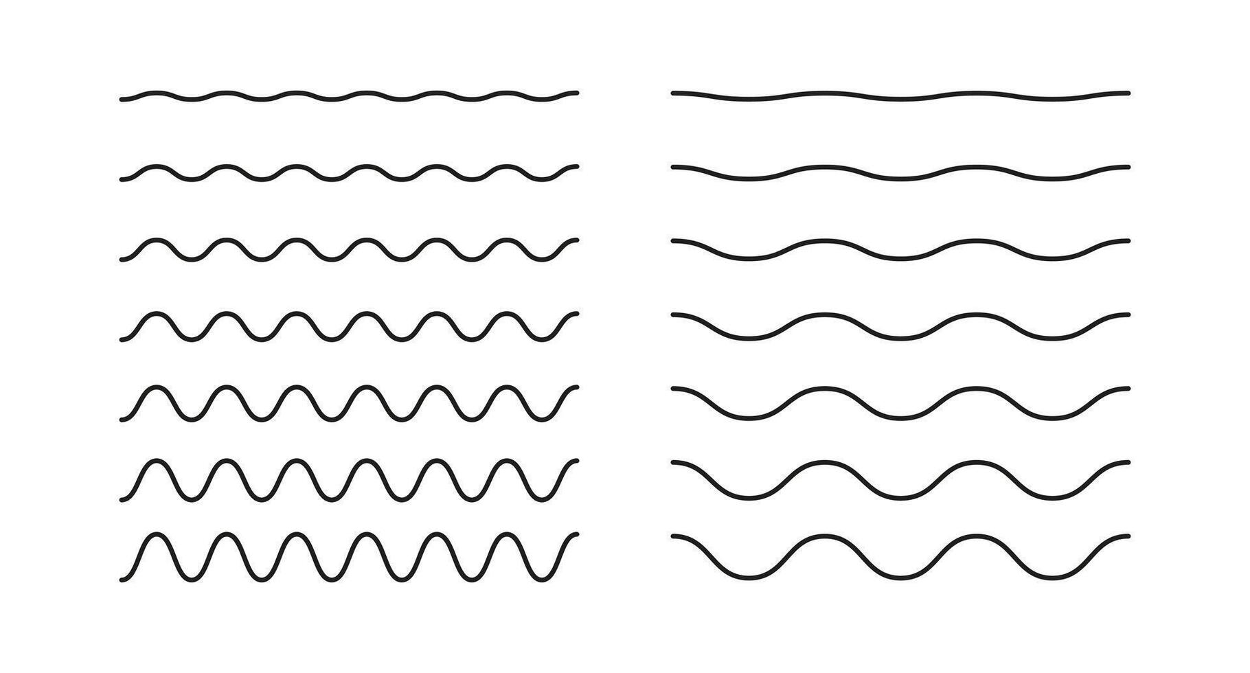 Wavy, curvy, zigzag lines. Transverse horizontal lines. Simple undulate borders. River, water, lake, ocean or sea symbol. Outline graphic isolated. vector