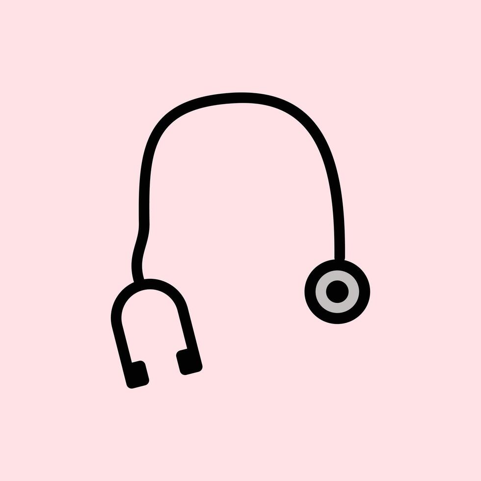 Illustration of a stethoscope on a pink background, symbolizing health, medical examinations, and patient care in the medical world. vector