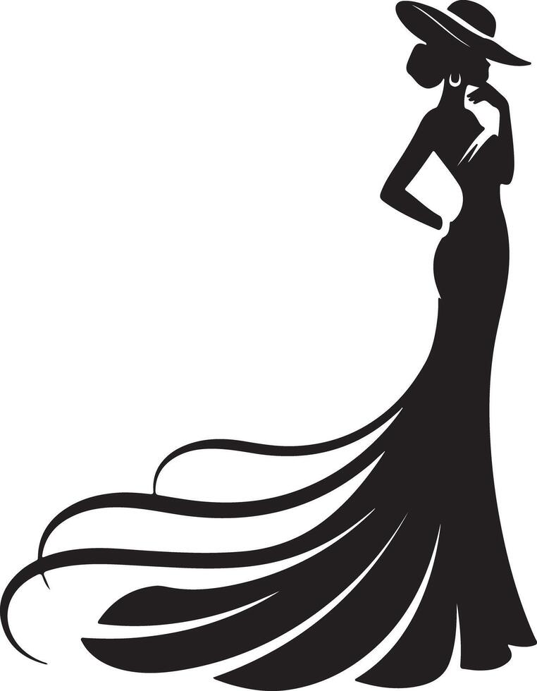 Elegant Woman Silhouette in Flowing Gown and Hat vector