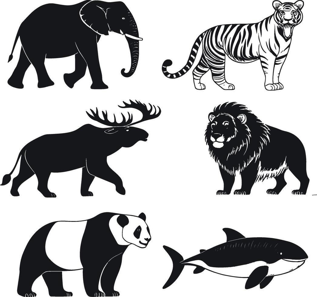 Wild Animal Silhouette and Outline Set vector