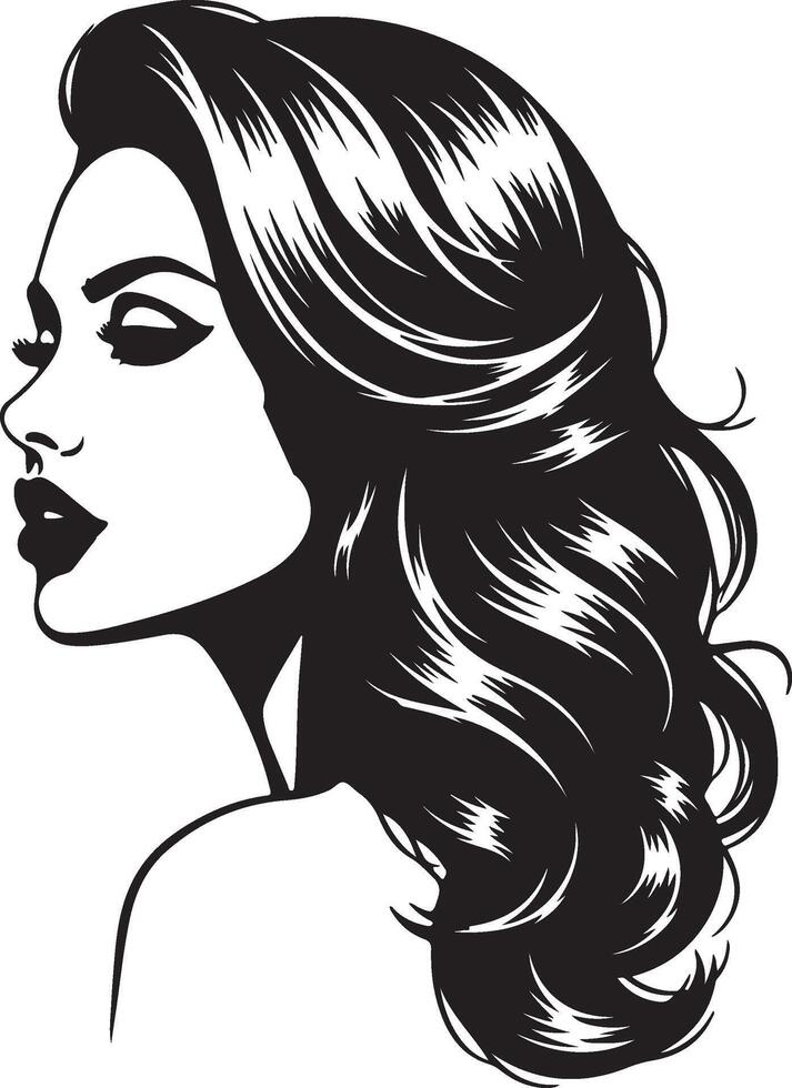 Elegant Woman Silhouette with Long Wavy Hair vector