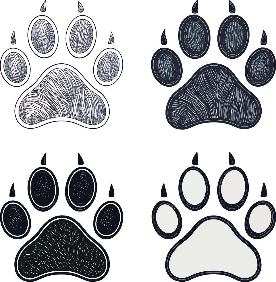 Hand Drawn Animal Paw Print Set vector