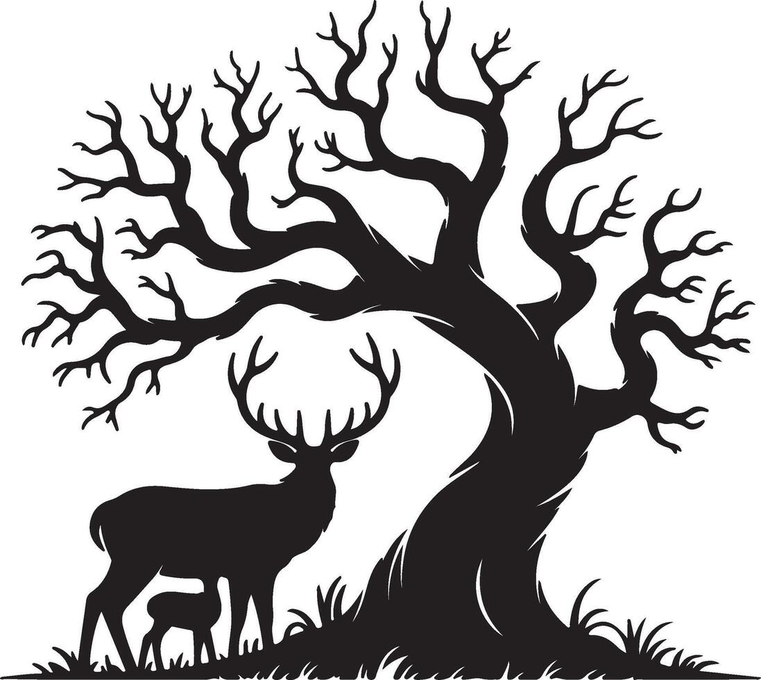 Deer and Tree Silhouette vector
