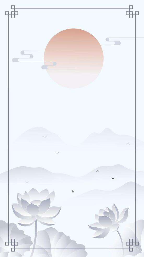 Lotus flowers and serene sunset illustration vector