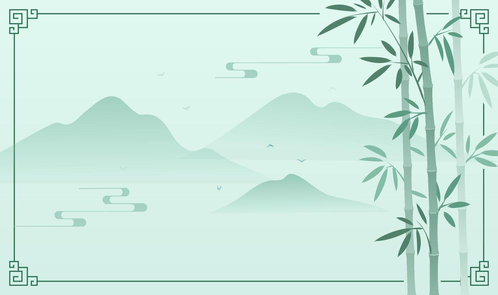 Bamboo and mountains in soft green hues vector
