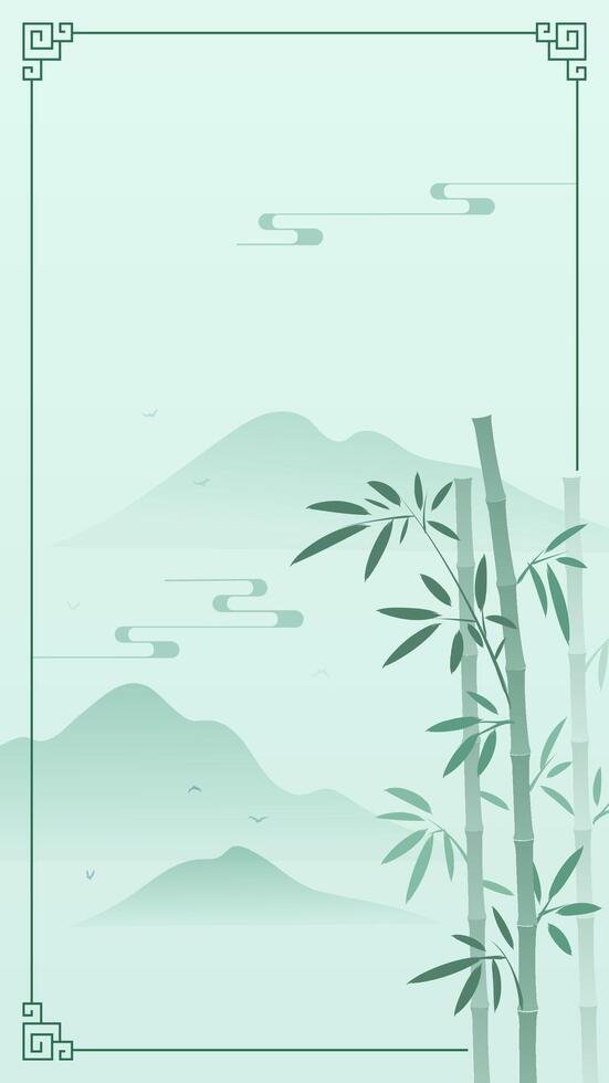 Bamboo and mountains in minimalistic style vector