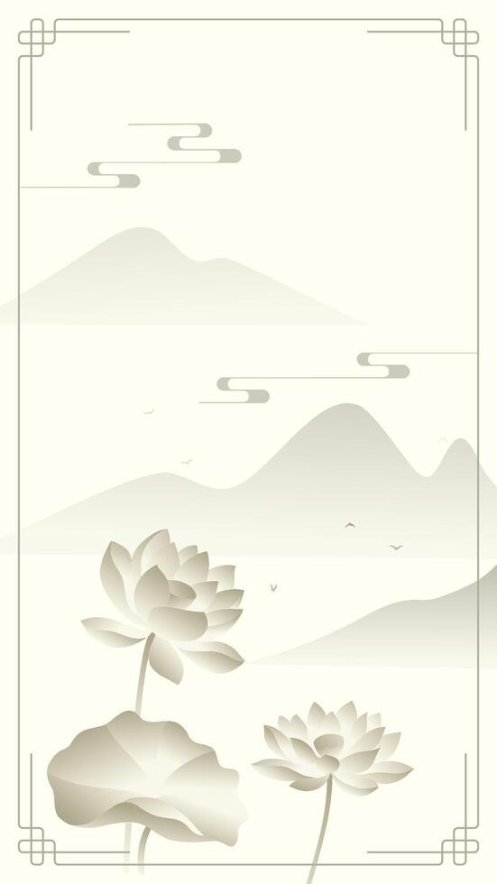 Lotus flowers and mountains in soft tones vector