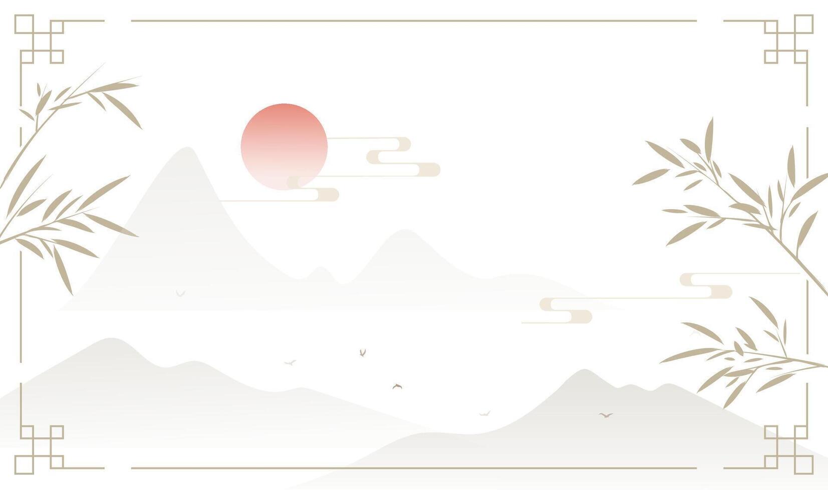 Serene landscape with mountains and sun vector